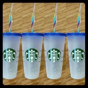 4 Starbucks color changing confetti cups